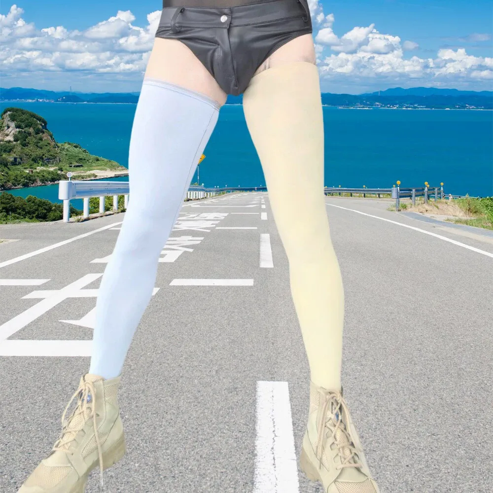 Medias sedosas sexis para dar forma a las piernas para hombre y mujer, calcetines hasta el muslo con protección solar, medias hasta el suelo con protección solar a juego Unisex