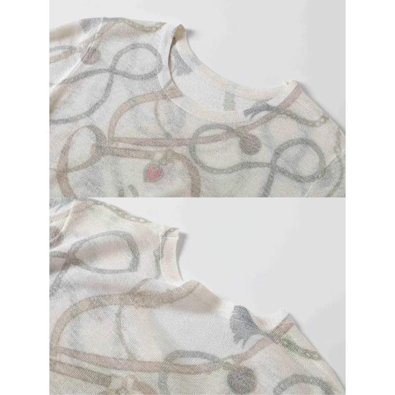 Suéter de punto de manga corta para mujer, prendas de punto con cuello redondo, Tops, ropa elegante de Color sólido con protección solar