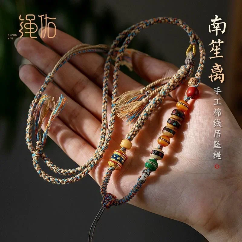 High-grade Handmade Neck Hanging Thangka Necklace Lanyard Six Words Proverbs Meaning Peace Good Luck Buddha Brand Pendant Rope