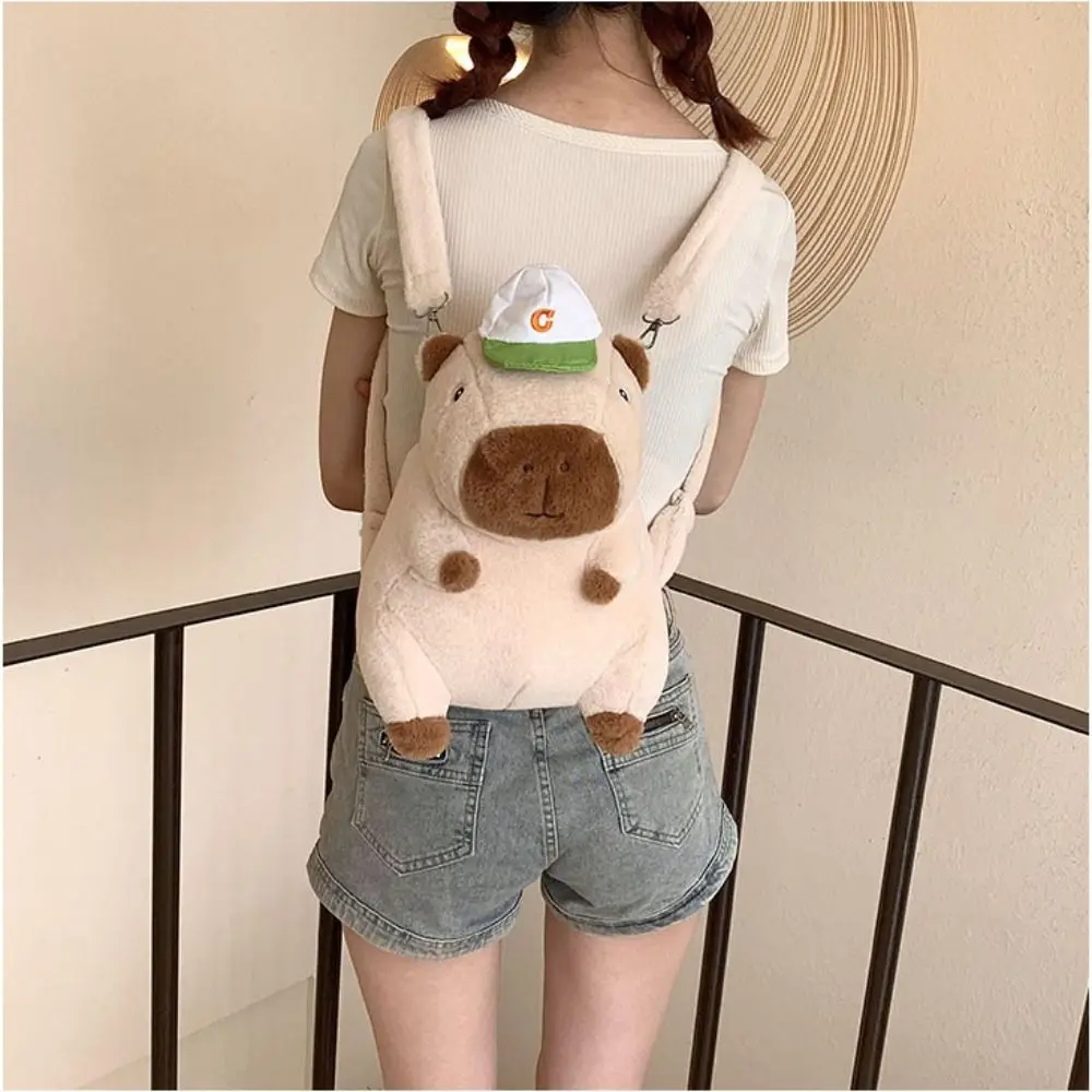 PP Cotton Capybara Plush Backpack Cartoon Animal Fluffy Capybara Plush Shoulder Bag Large Capacity Storage Cartoon Crossbody Bag