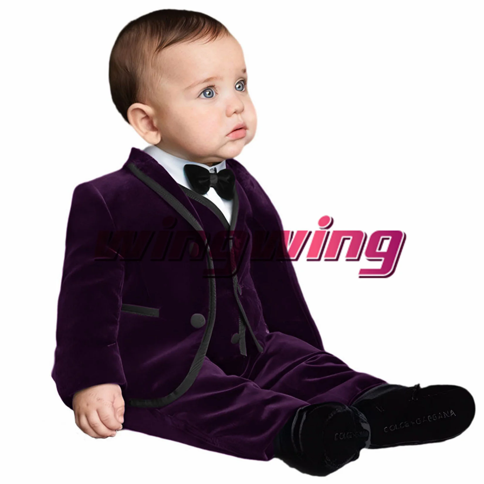 Velvet Boys Suit Three Piece Jacket Vest Pants Collar Wedding Tuxedo Kids Clothes Fashion Party Formal Dresses