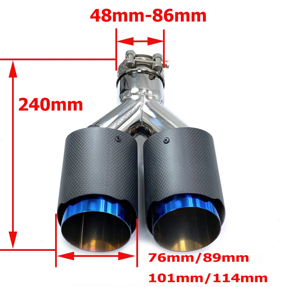 1Piece ID 63mm-OD 114mm Universal Dual Exhaust Muffler Tip Matt Carbon Fiber Brunt Blue Steel