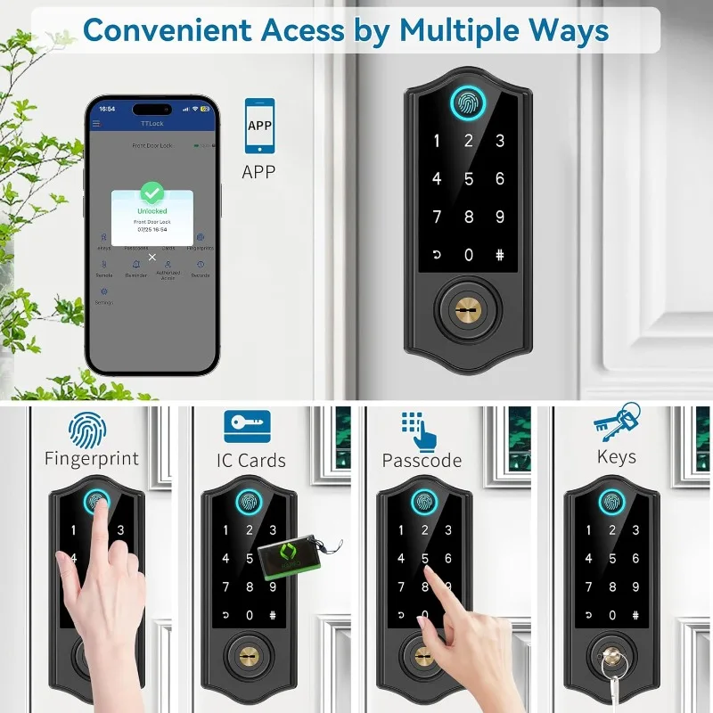 Front door fingerprint smart door lock with handle kit, app control, keyless entry door lock keypad deadbolt