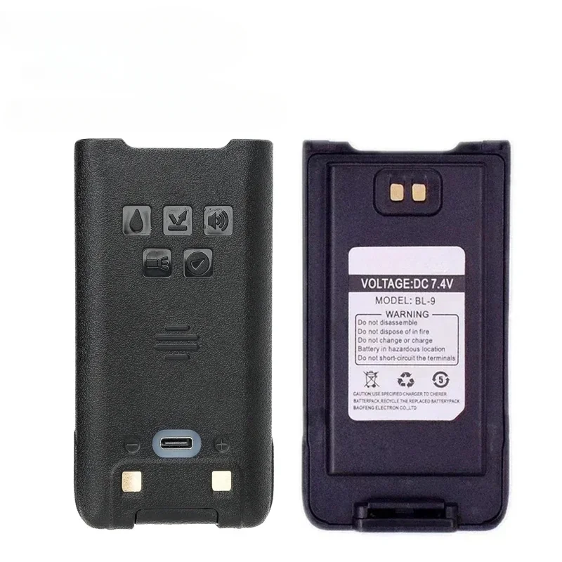 For UV-9R Plus UV-XR 7.4V UV-9R Pro Li-ion Battery  WalkieTalkie BL-9 Batteria IP68 Waterproof Support Type-C Charge