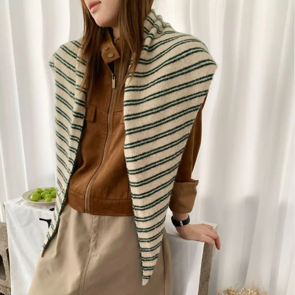 Artistic Stripe Striped Triangle Scarf Triangular Neck Warmer Large Knitted Shawl Soft Korean Collar Scarves Female