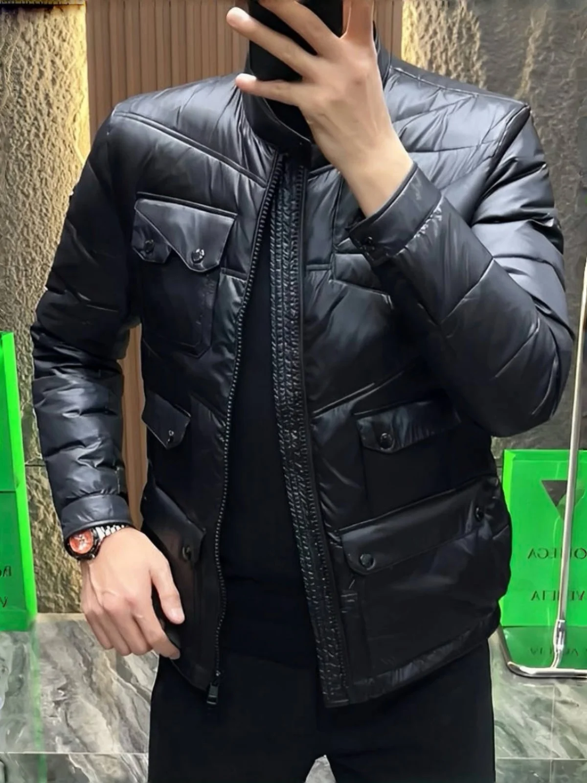 

Men's down Jaet Stand Collar Multi-ket Faionable Urban Sle Winter 2024 Workwear Versatile Simple Sli Haome