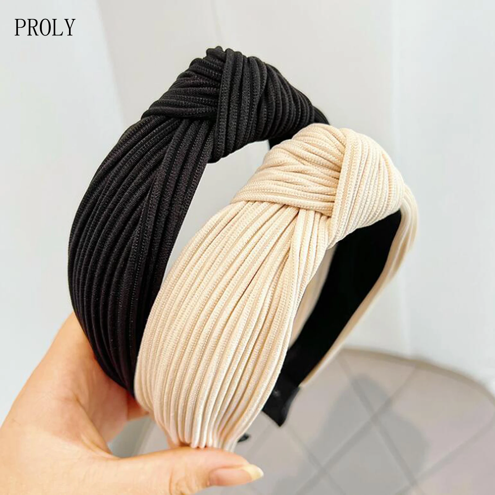 PROLY New Fashion Women Headband Solid Color Pleated Hairband Center Knot Knitted Turban Warm Autumn Hair Accessories