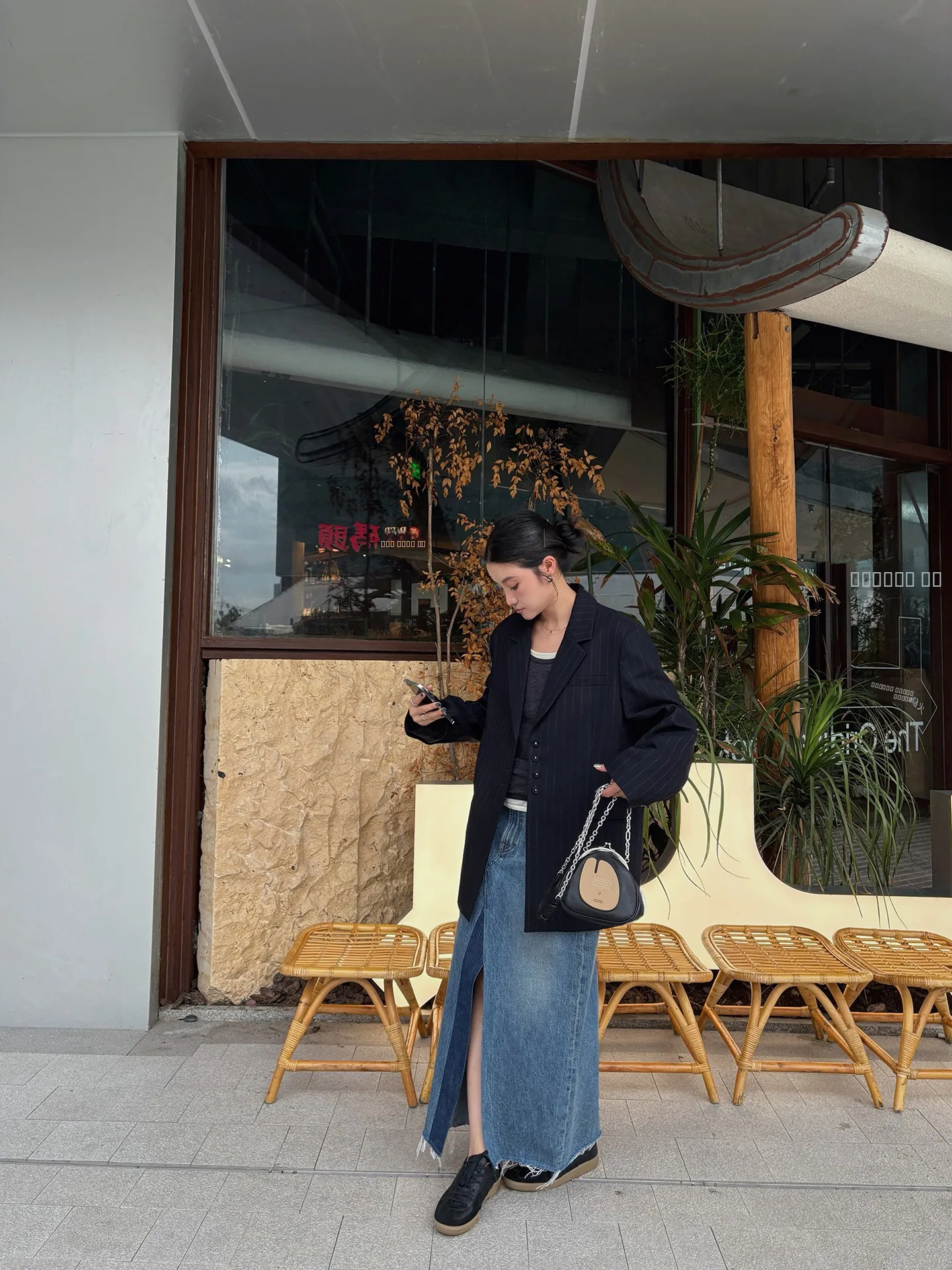 

Модный японский шерстяной полосатый жилет в деловом стиле для женщин, прямой крой, длинный рукав