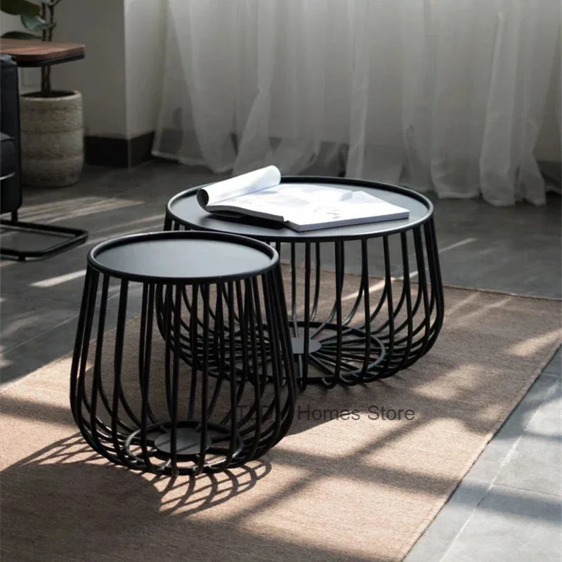 

Nordic simple black Iron Coffee Table for Living Room Industrial Style Creativity Table Small Apartment Round tea Table