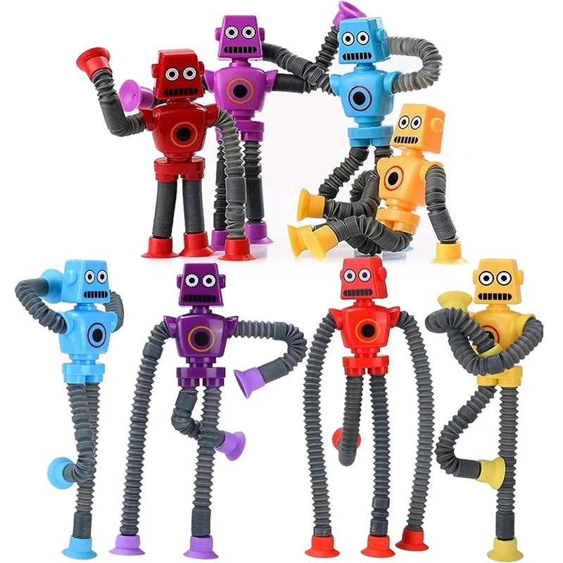 Stretchy Suction Cup Robot Toy Children Shape Changing Telescopic Pop Tubes Sensory Fidget Toys for Kids Stress Relief Toy Gifts