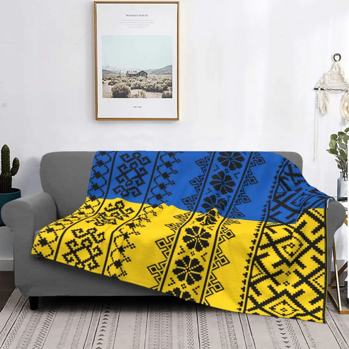 Ukrainian Ethnic Traditional Slavic Flannel Blanket 3D Bohemian Geometric Novelty Throw Blanket Home 125*100cm Plush Thin Quilt