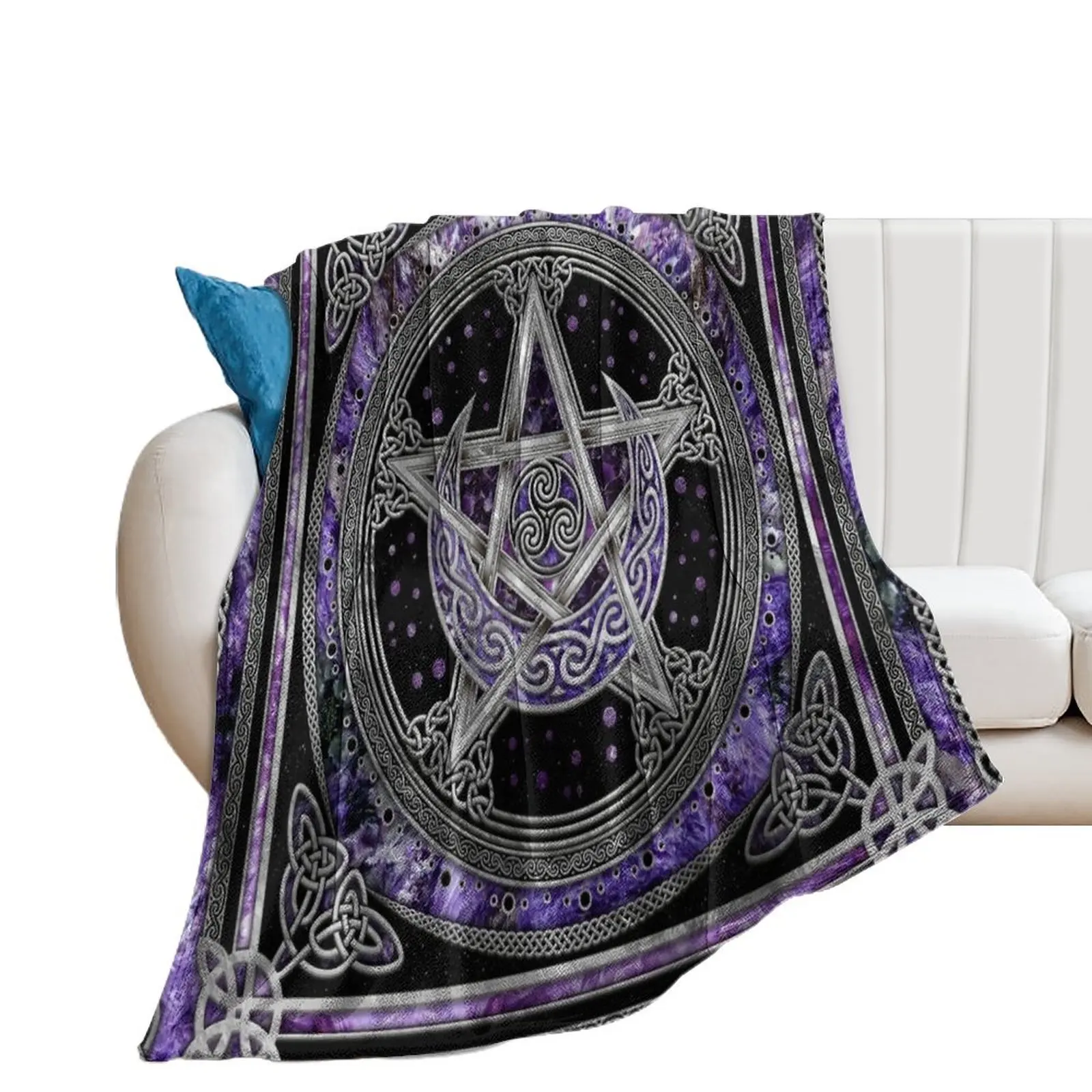 Pentagram Triskelion Amethyst Moon Throw Blanket Soft Big wednesday Blankets