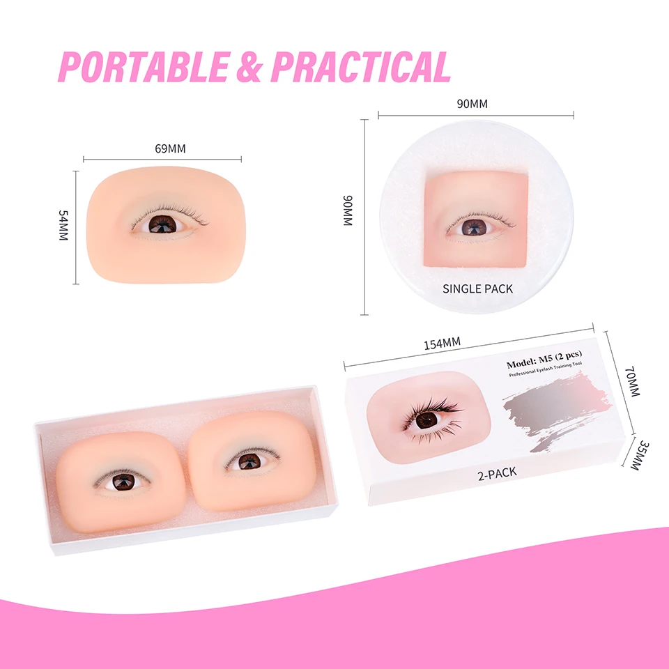 

NEW 3 Layers Eyelash Extension Training Mannequin, Reusable Silicone Eye Lash Model Doll Face Head for Lash Practice Makeup Tool