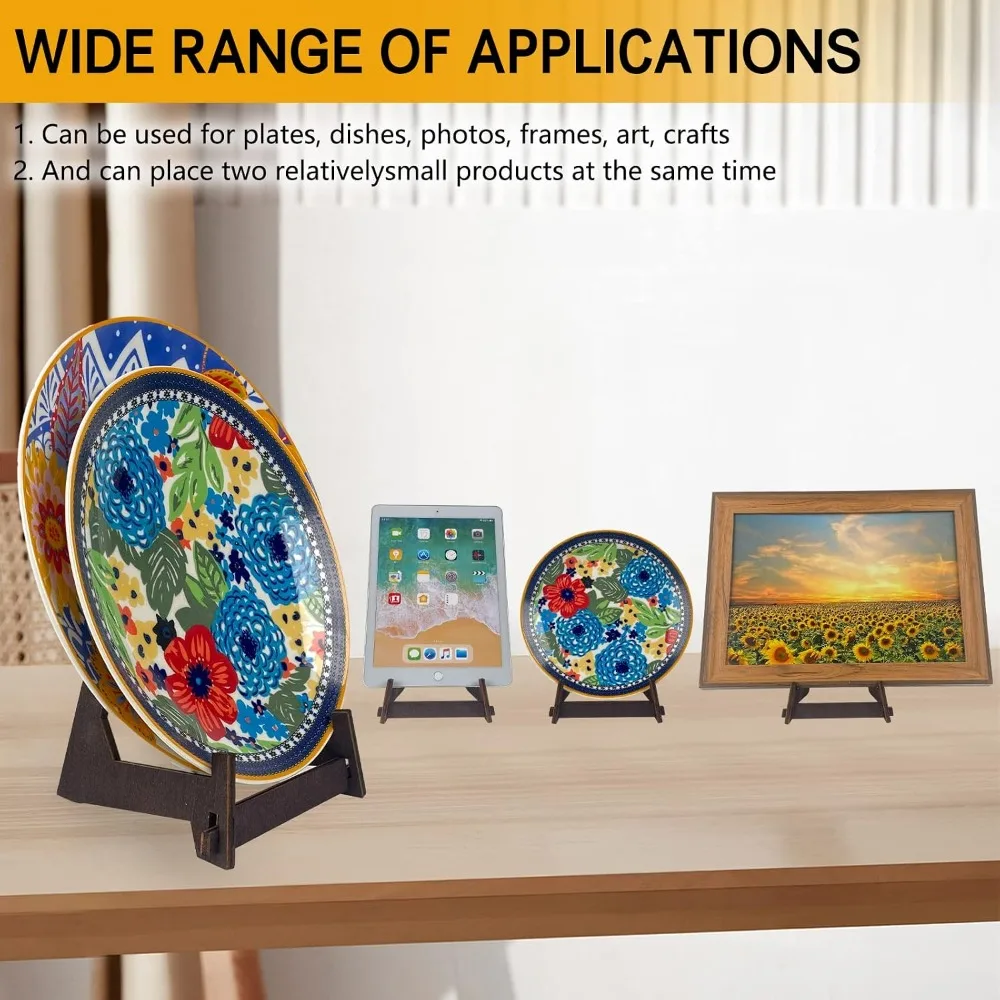 2 Pack 8" Wooden Plate Stands - Display Holder for Photos, Books, Plaques, Bowls | Tabletop Decor view 5