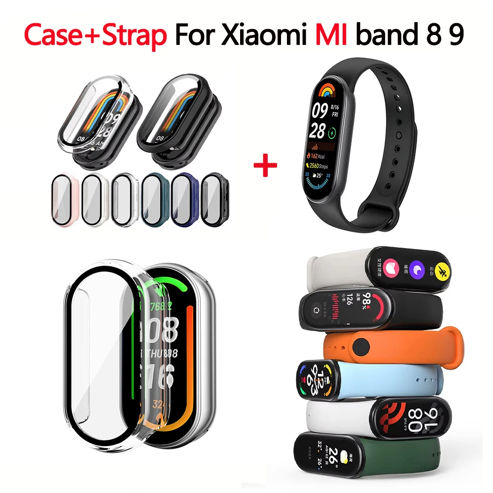 Pulseira de relógio de silicone + capa para xiaomi mi band 9 oficial-website smartwatch esporte pulseira correa xiaomi band 8 9 caso