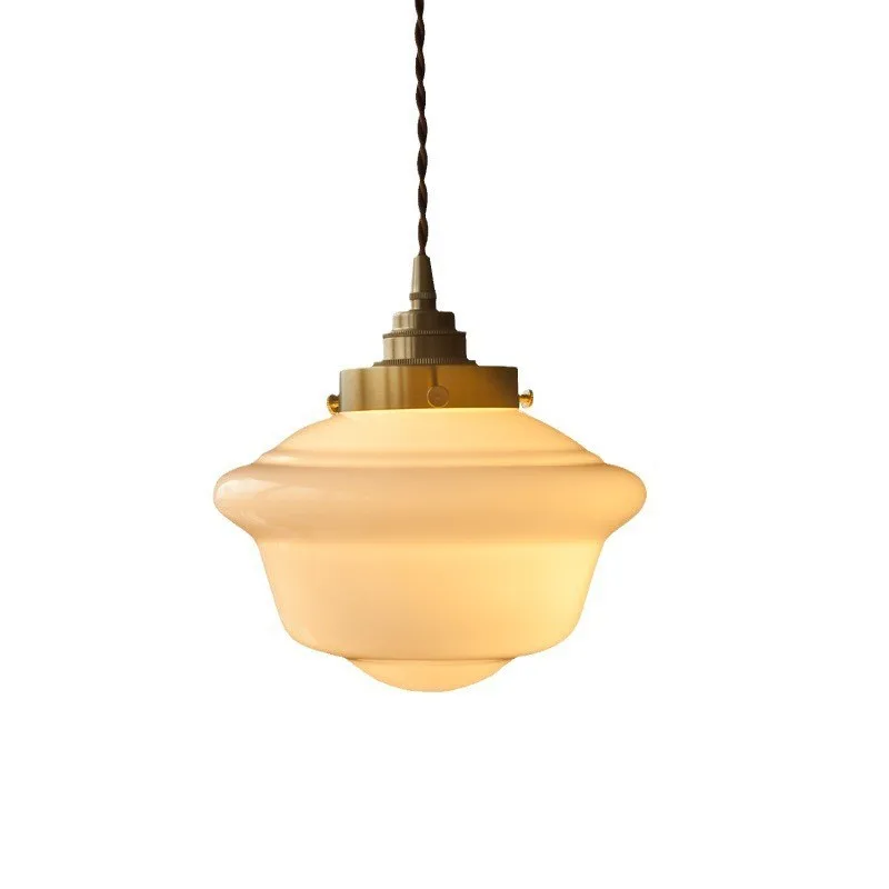 

American all-copper retro milk white glass chandelier dining room bedside cream medieval simple homestay decorative lamp