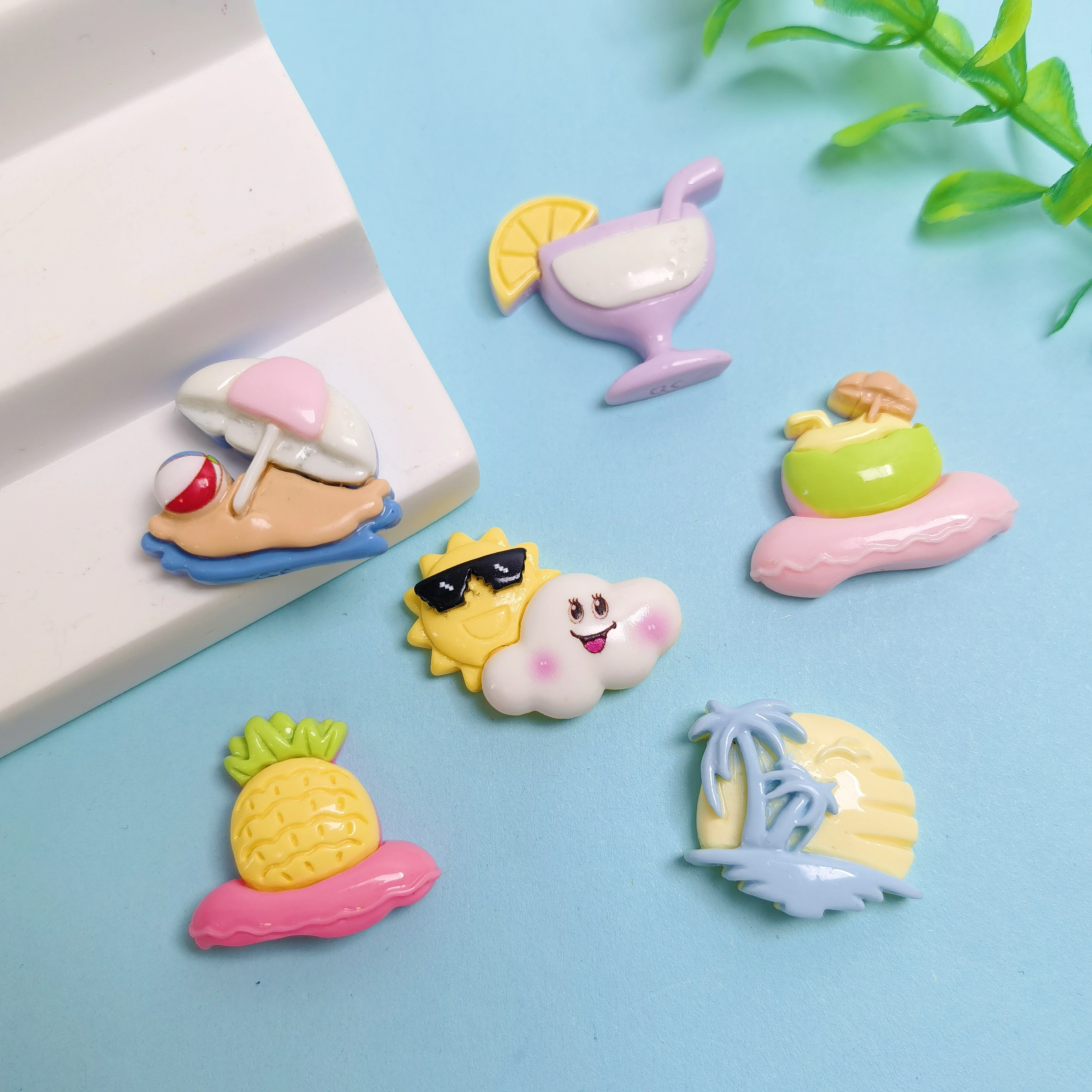 Ocean Beach Pineapple Coconut Tree Sun Umbrella Flatback Resin DIY Cabochon Crafts Supplies Phone Shell Decor Material