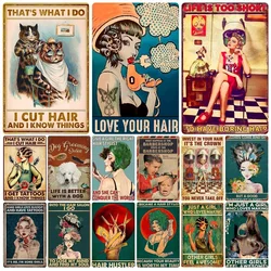 Vintage Hair Stylist Metal Tin Sign Tattoo Artist Metal Retro Hairdressing Salon Room Wall Home Decor 8x12 inch