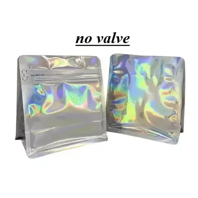100 stks Holografische Ziplock Mylar Koffieboon Gebraden Zak 50g 125g 250g 500g Plastic Verpakking Voedsel thee Noten Aangepaste Logo Verpakking