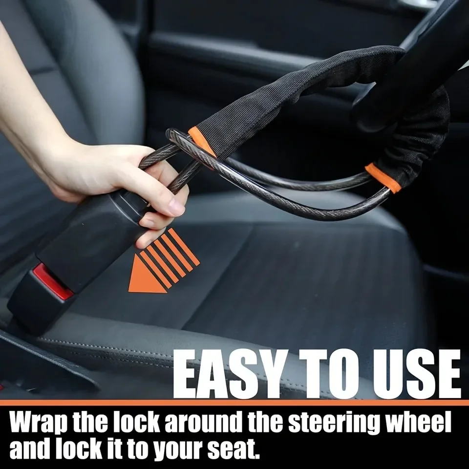 Car Steering Wheel Lock Anti-theft Steel Cable Security Device Universal Fit for Vehicles Prevent Theft Durable Security Rope