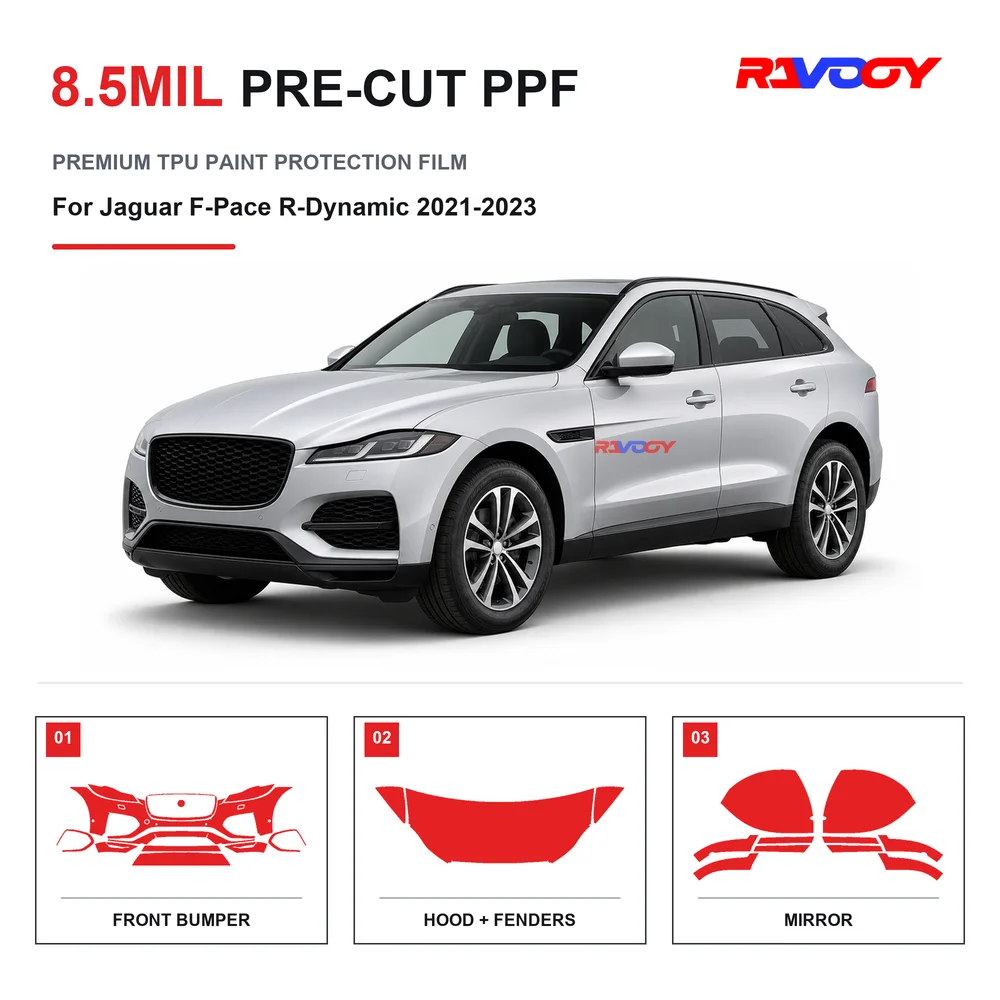 Film de protection de peinture transparent en TPU auto-réparant, hydrophobe et anti-UV, pré-découpé pour Jaguar F-Pace R-Dynamic 2021-2023, 8,5 mil