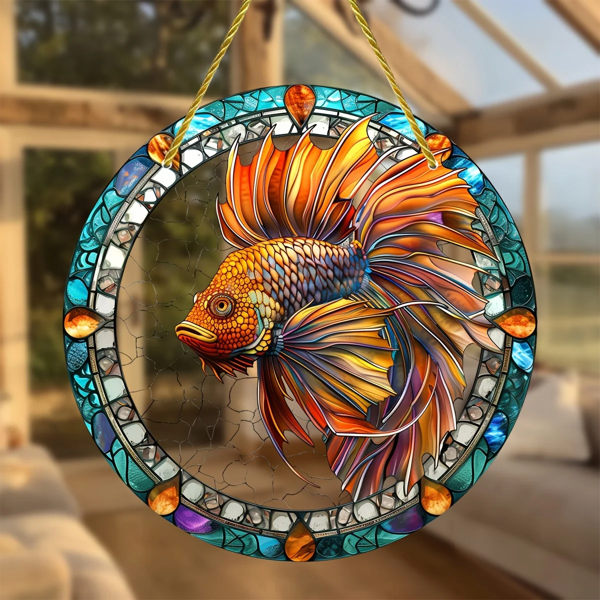 Lionfish Stained Window Hanging Light Catcher, Round Acrylic Sign,Porch,Window Hanging,Home Decor, Birthday Gift For Friends