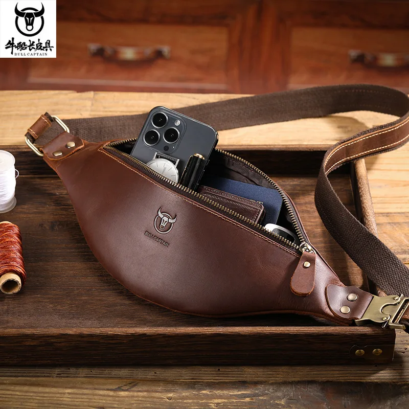 

Casual leather waist bag cash register top layer leather large waist bag men chest bag sports multi-functional mobile phone