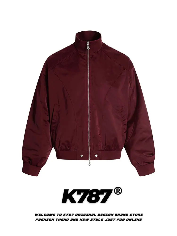 

K787 American Retro Stand Collar Workwear Pilot Jaet Men's Women's Pleated Design Casual Versatile ort Coat Youth ular