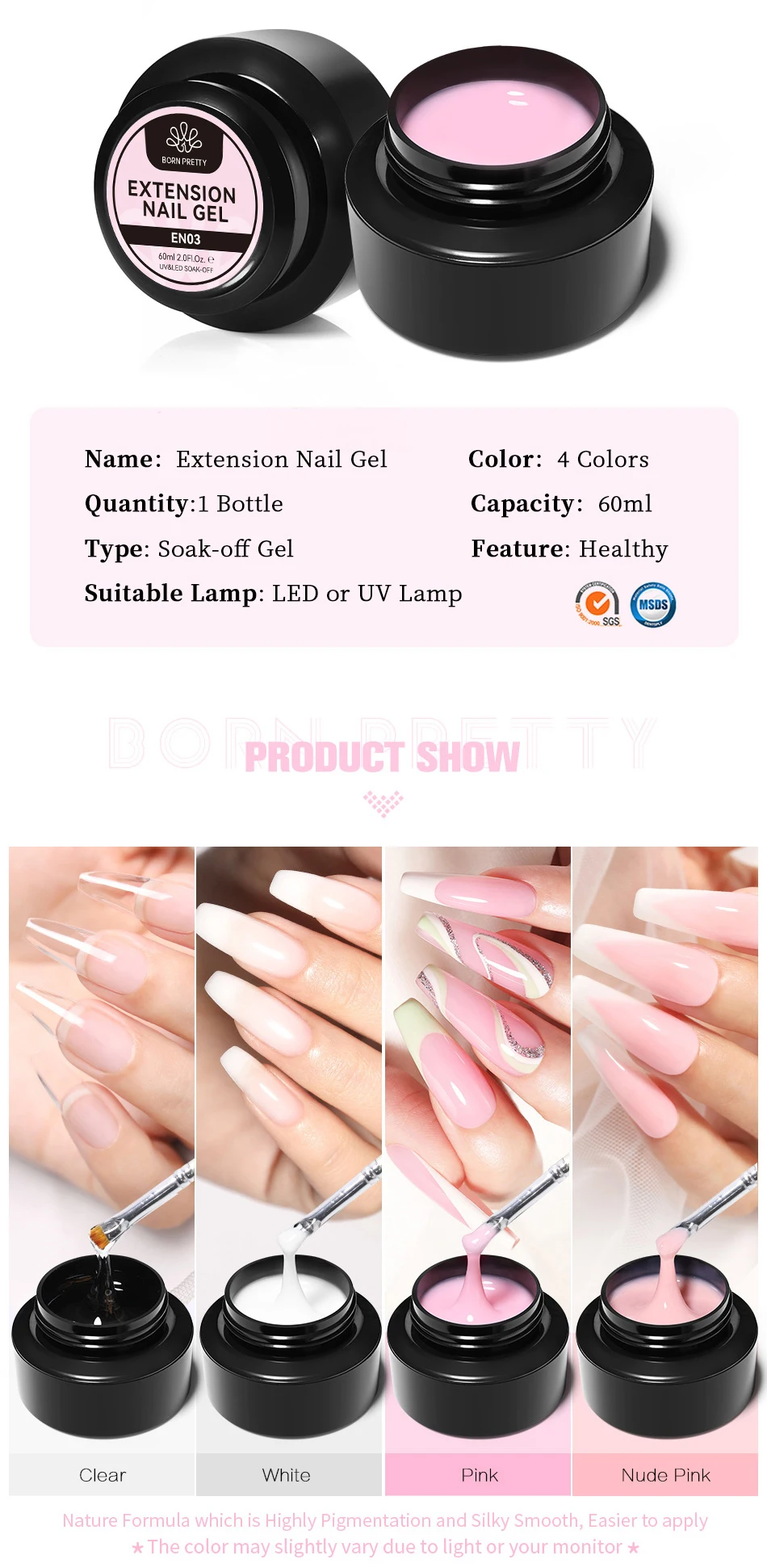 BORN PRETTY 60 ml klares Nagelverlängerungsgel, Acryl-UV-Gel, Soak Off Crystal, schnelle Verlängerung, Finger, hartes Gel, Nagelspitzen, Maniküre – Detail 2