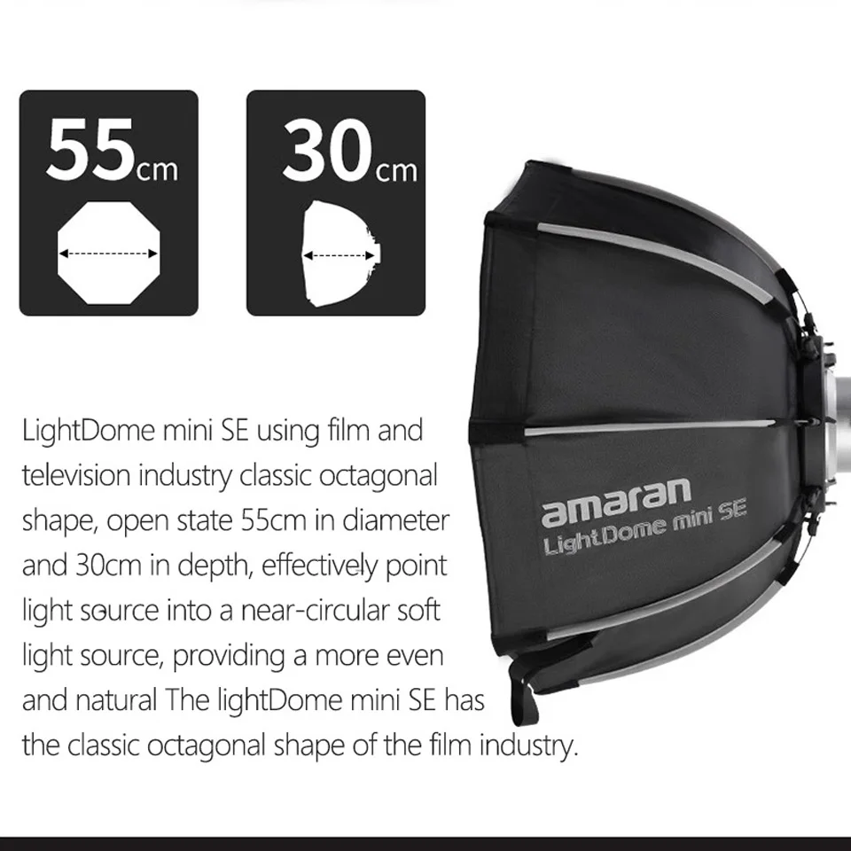 Aputure Amaran Light Dome Mini SE Quick-Setup Diffuse and Soften 8-Slded Deep Parabolic Design Softbox for Amaran 150c 300c