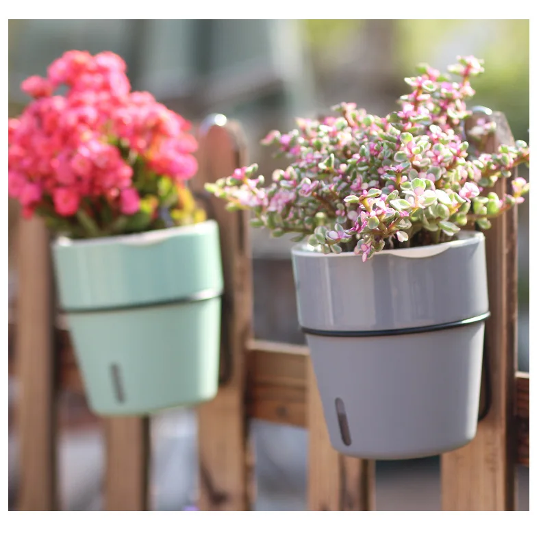 Double Layer Self Watering Plastic Flowerpot Water Auto Absorption Planter Colorful Pot Desktop Plants Holder