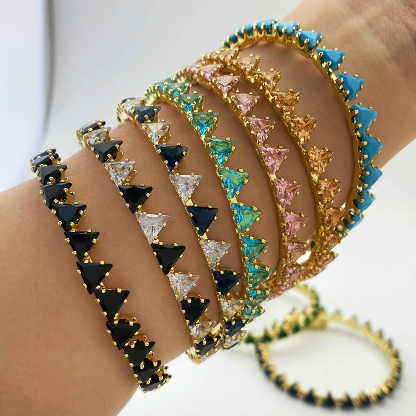 Fashion Jewelry Luxury Rainbow Triangle Shape Bracelet for Women Gift Colorful Zircon Triangle Bangle