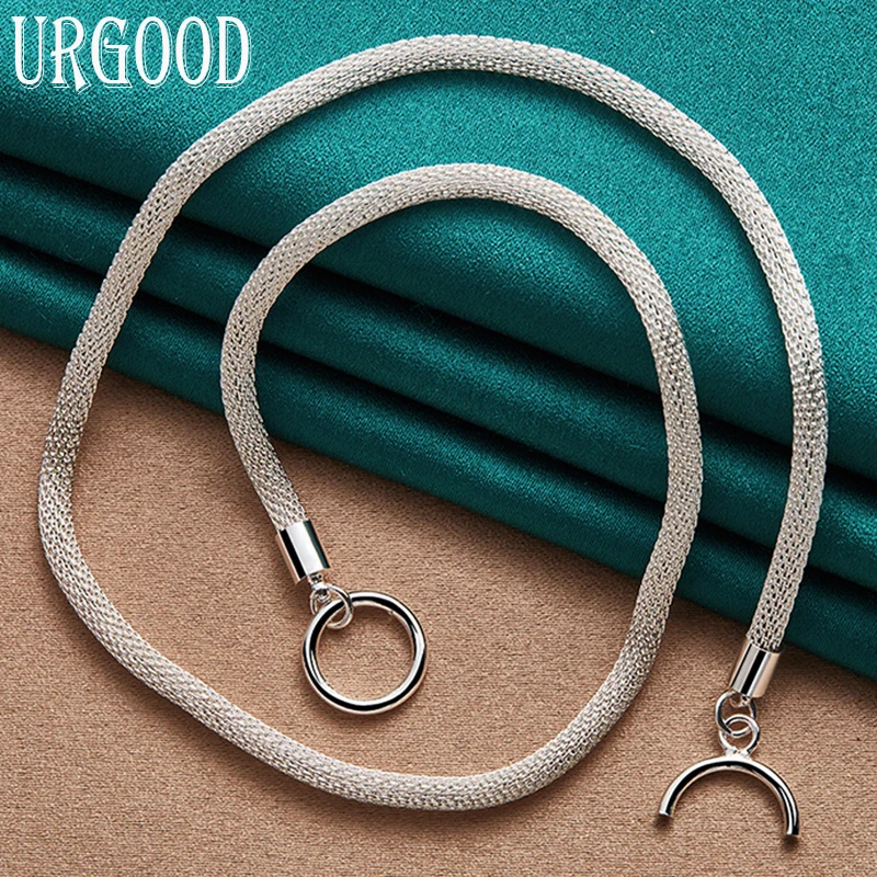 

925 Sterling Silver 4mm Network Base Chain Necklace 18 Inch For Women Party Engagement Wedding Fashion Jewelry