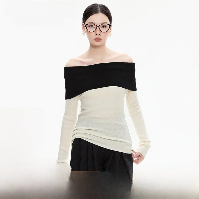 

High Elastici Color Blo Women's Sweater Base Layer Winter 2025 Long Sve Overhead Other Material 00% Knitted Top