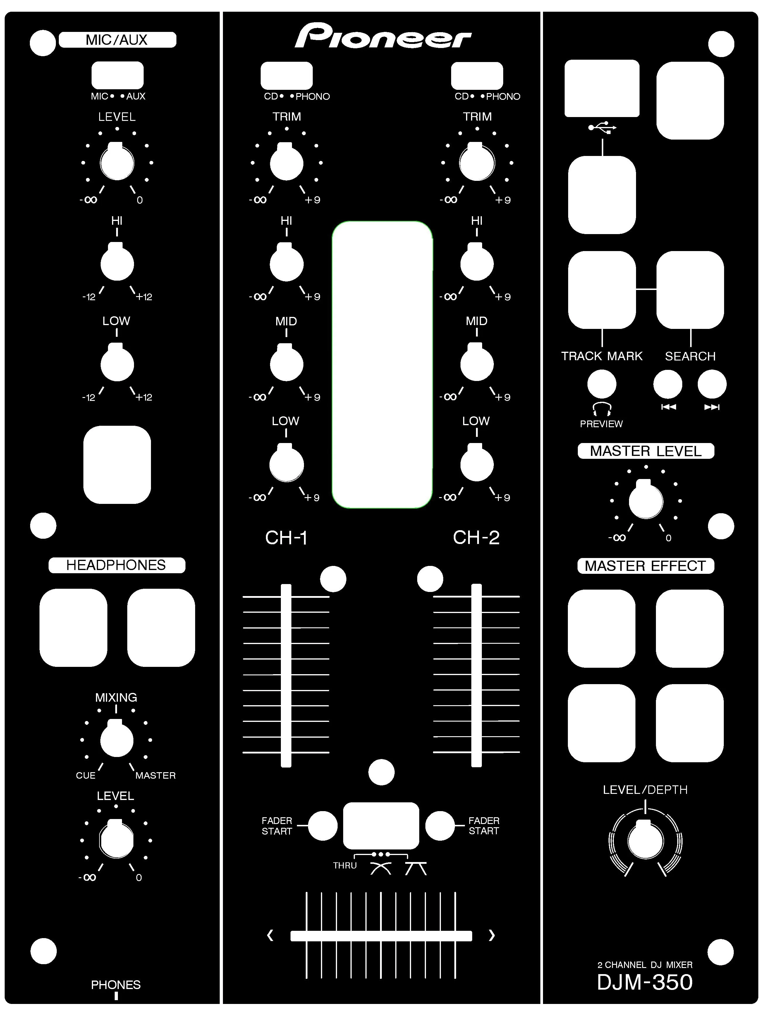 Pioneer DJM350 Mixing Console Panel DJ Film Protective Sticker Black.Not DJ Controller!