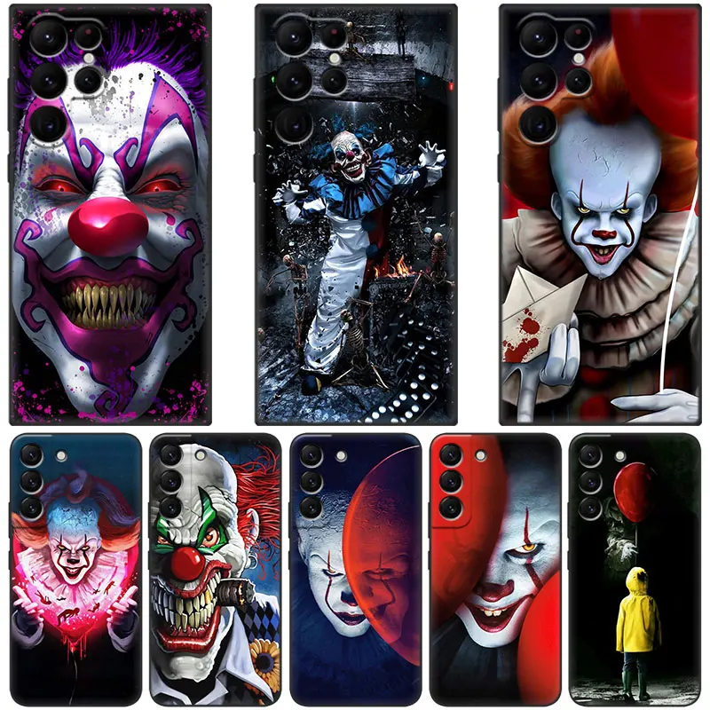 Horror The Clown Phone Case For Samsung Galaxy S23 S22 S21 Ultra S20 FE 5G S10E S10 Lite S9 S8 Plus S7 Edge Black Cover