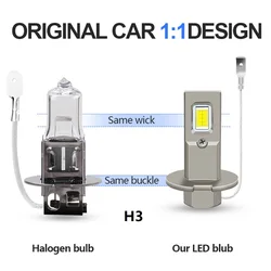 H3 LED Headlights Bulbs Fanless Fog Lamps H3 Daytime Running Lights Super Bright Fog Light H3 LED Car Lamp 6000K 12V