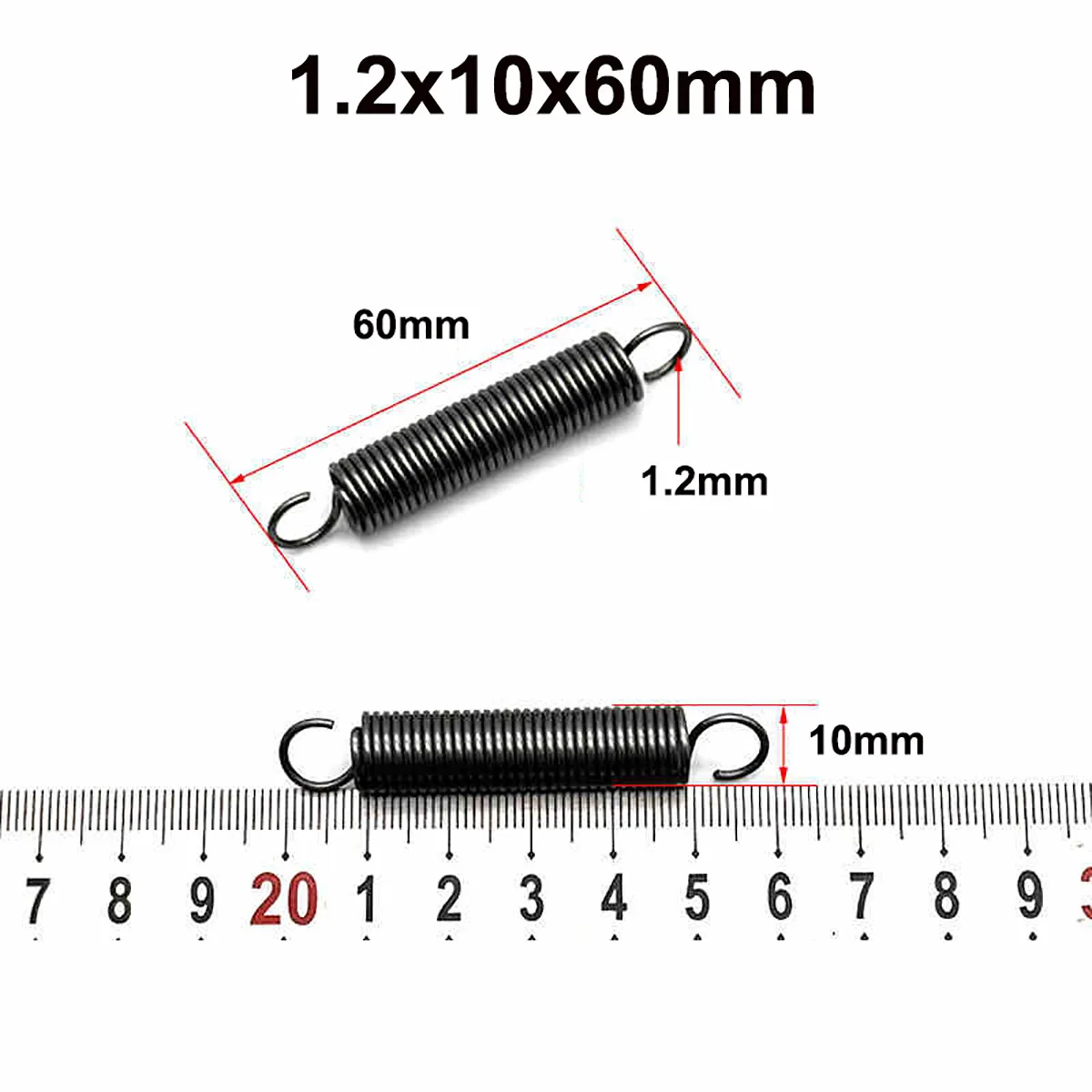 10 buah pegas ekstensi Diameter kawat 1.2mm OD 10mm panjang 30/40/50/60/100/120-280mm ekspansi Spring Hook-end Spring Steel