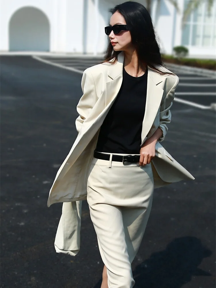 

Костюм FANNIU: шерстяной, повседневный, свободный крой, прямые брюки, средняя талия, на пуговицах, модная рабочая одежда для весны и осени