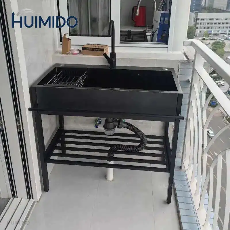 Bracket Integrated Vegetable Basin with Stainless Steel Kitchen Sinks Large Dishwashing Basin Floor-standing Balcony Double Sink