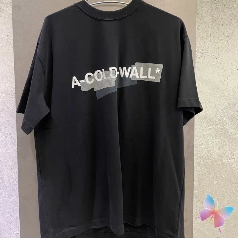 Summer Black A-COLD-WALL Tshirts Sticker Letter Logo Black Short Sleeve Casual Street Cotton Men Women ACW T-shirts