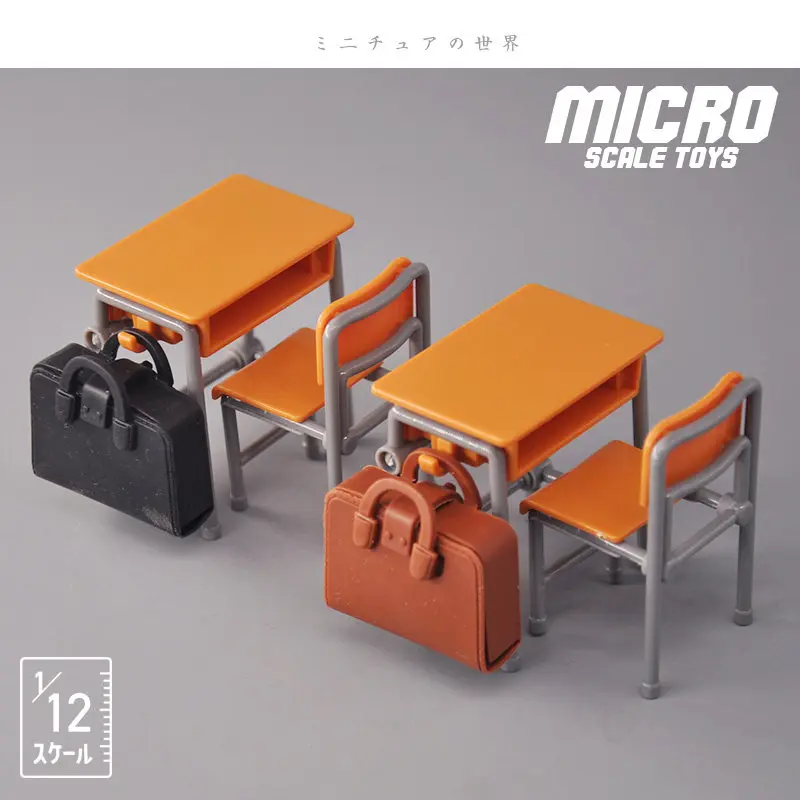

1:12Scale Miniature School Classroom Set with Desk Chair, Dollhouse Furniture for Desktop Diorama Display Collectible Home Decor