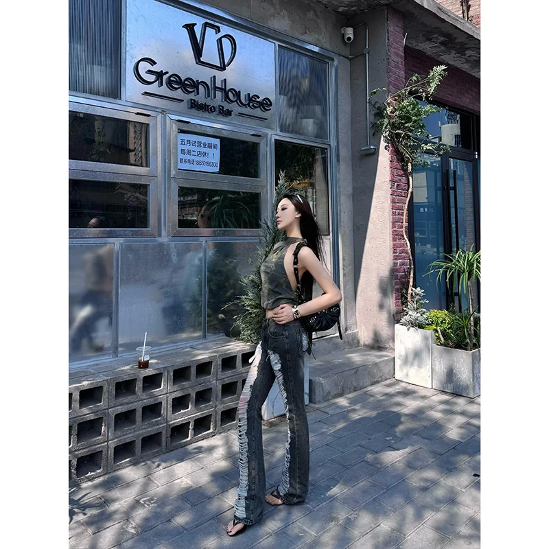 Mulheres streetwear vintage baixo aumento rasgado jeans 2025 harajuku clássico magro calças jeans y2k americano retro