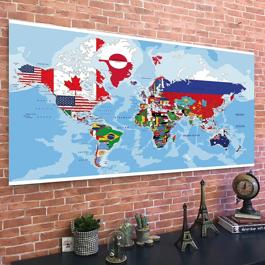 150x100cm The World Map Decorative Hanging Picture Non-woven Canvas Painting Creative Poster Wall Home Office School Supplies