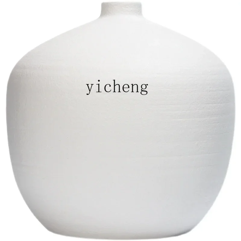 Modern Simple White Round Belly Ceramic Vase Ornament Flower Arranger Display