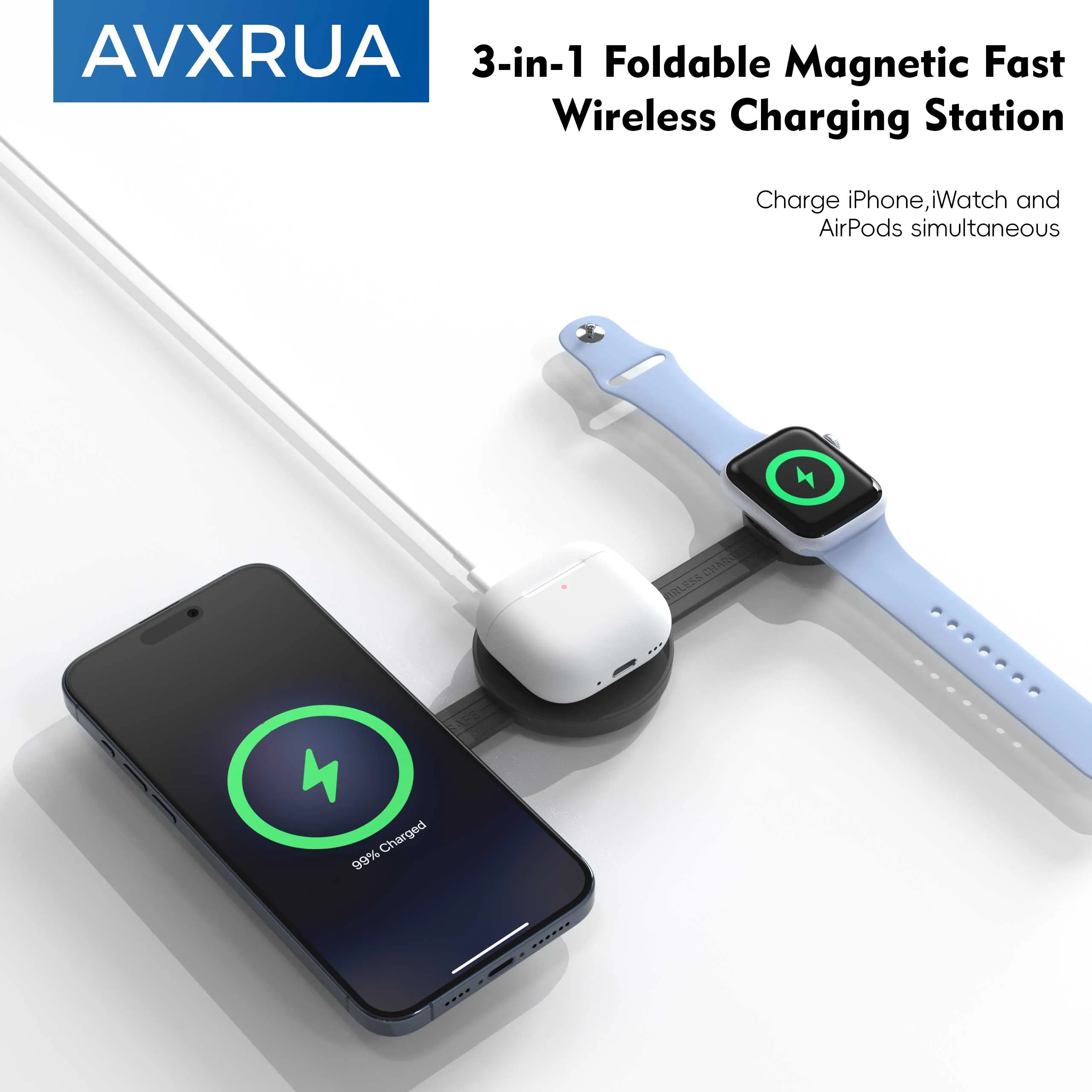Flying Saucer 3-in-1 Charger Fold Magnetic Wireless Station 15W Fast for Phone Watch AirPods Compact Travel Companion Desk/Trip