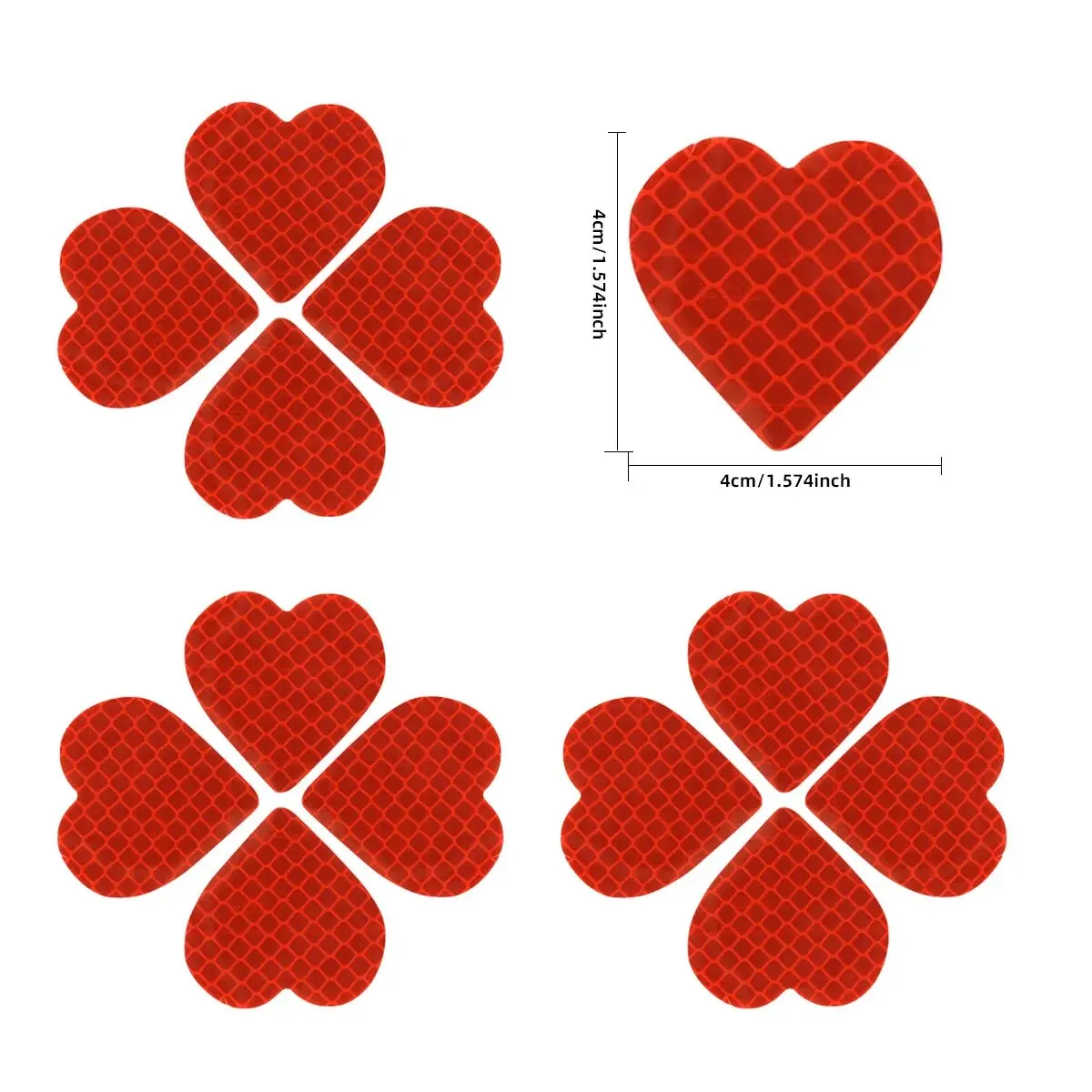 12 Pcs of Red Heart Patterned Car Reflective Stickers