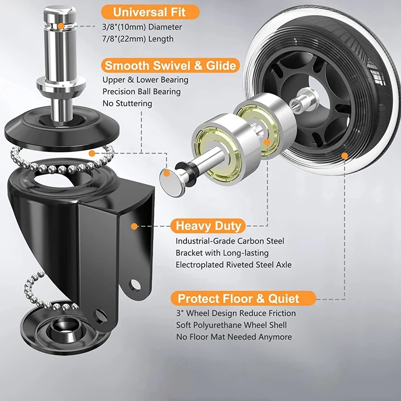 Imagem -06 - Cadeira de Escritório Rodas 10 mm Stem Compatível para Cadeiras de Marca Polegada Peças de Reposição Acessórios de Borracha Cadeira Rodízios Conjunto de 5