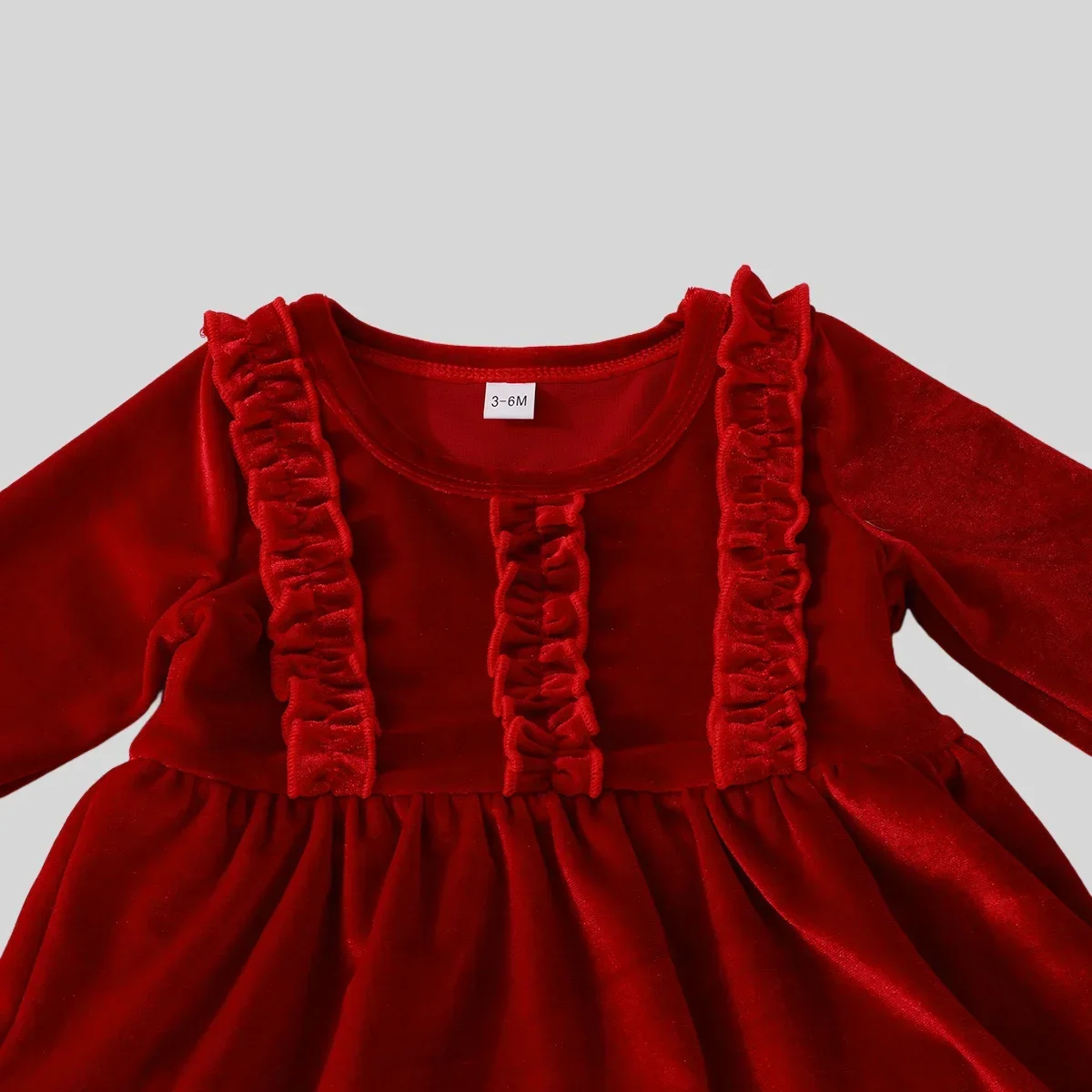 ชุดเดรสเด็กผู้หญิงสำหรับคริสต์มาส 1-18 เดือน ผ้ากำมะหยี่ แต่งขนเฟอร์ที่ปลายแขนและชายกระโปรง  ชุดเดรสปาร์ตี้น่ารักสีแดงสำหรับเด็กทารก