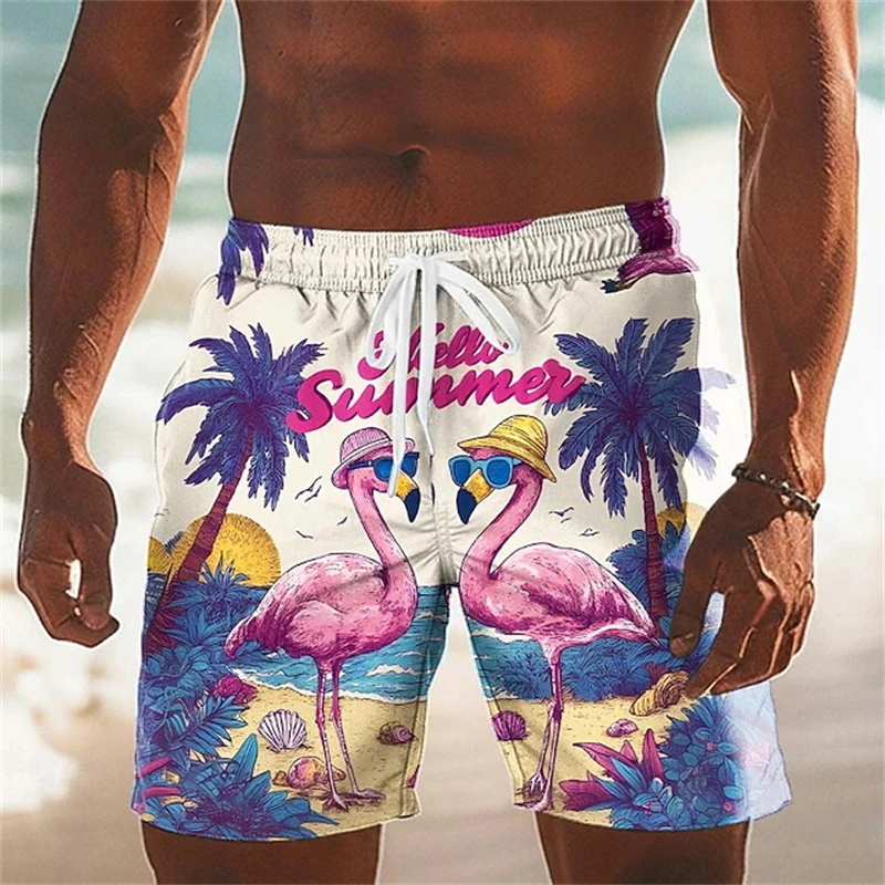 

Funny Mens Tropical Flamingo Print Beach Shorts Casual Summer Swim Trunks Lightweight Board Shorts Beach Surfing And Vacation